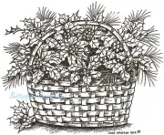 Christmas Holly & Pine Basket Wood Mounted Rubber Stamp Northwoods P8750 New