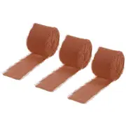 Chiffon Ribbon 1.5" x 10 Yard, Handmade Fringe Ribbon Dark Brown, Pack of 3