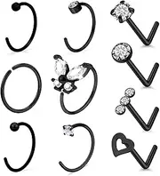[Lsnevsie] 20G Nose Rings Hoops 316L Stainless Surgical Steel Hypoallergenic Nose Rings Studs Piercing Jewelry for Women Men Diamond Clear CZ Silver Gold Black Rainbow Rose Gold