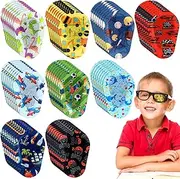 Panelee 45 Pcs Adhesive Eye Patches for Kids Boys 9 Styles Eye Patches Latex Free Eye Pad Bulk Light Blocking Fun Cute Boys Designs Cotton Adhesive Bandages for Boys Toddler