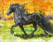 Horse Tile Mural Taylor Equine Art Ceramic Backsplash JTA027