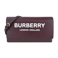 在飛比找PChome24h購物優惠-BURBERRY 經典LOGO皮革WOC手拿/斜背包(酒紅)