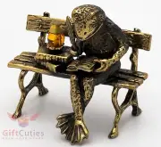 Brass Amber Figurine of Reptilian Poet frog w ink well writing poetry IronWork