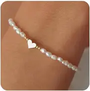 [MIDEEO] Gold/Sliver Bracelets for Women,14K Gold Plated Bracelets for Women Evil Eye Diamond Cuban Link Heart Pearl Bracelets Everyday Jewelry Gift