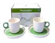 LOVERAMICS MARSHMALLOW Ceramic Cup & Saucer Green & White Set 2 New Boxed