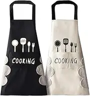 2 Pack Kitchen Cooking Aprons, Waterproof Apron with Large Pocketsn Server Apron Chef Apron Wipe-able Hand Apron for Men Women