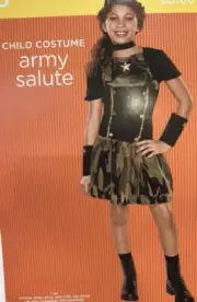 GIRLS ARMY SALUTE COSTUME CAMOUFLAGE DRESS PLAY Medium MILITARY SPARKLE