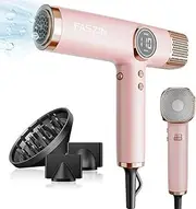 [Faszin] Hair Dryer, Lightweight Blow Dryer with 110,000 RPM High-Speed for Fast Drying, 200 Million Ionic Hairdryer with Auto-Clean, Low Noise, 3 Magnetic Nozzles for Travel, Salon, Home - Pink