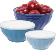 OGGI Set Of 3 Ribbed Mixing Bowls With Lids - Nested Plastic Bowls For Kitchen,