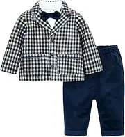 [KOADOA] Toddler Boy Plaid Tuxedo Shirt + Pants + Suit Coat Gentleman Outfit Baby Formal Suits