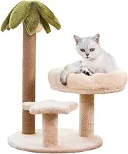 3-in-1 Cat Climbing Frame - Coconut Tree Cats Scratching Post with Durable Sisal Scratcher and Soft Bed, for Kitten Scratch, Relax, Jump, Play, Sleep