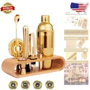 10-Pcs Gold Cocktail Shaker Set - Professional Bartending Kit in Stainless Steel