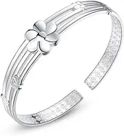 [Tbkoly] Fashion Silver Sterling Cuff Bangle Chain Bracelets,Women 925 Sterling Silver Cuff Bangle Cherry Blossoms Bracelet Sterling Silver Jewellery