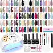 52PCS Gel Nail Polish Kit With UV Light 48 Colors Gel Nail Polish Set with Glossy Matte Top Base Coat Nail Lamp Manicure Starter Kit for Nail Art Salon Design Gifts for Women Girls All Seasons