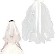[CutitiUU] Mesh Bridal Ribbon Bow Slightly Curled Veil,Wedding Hair Bow Veil White Bow Clip,Hen Party Veil,Bride to Be Veil,Bachelorette Party Decorations,Hen Party Clip for Wedding Bridal, White, m