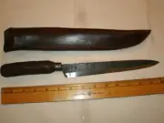 HAND FORGED MADE FIGHTING BOWIE HUNTING RIFLE BELT SIDE KNIFE OLD STAG HANDLE