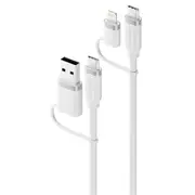 Alogic 4-in-1 100W Silicone Flexible Universal Charging Cable 1.5m - USB-C, USB-A and Lightning - White