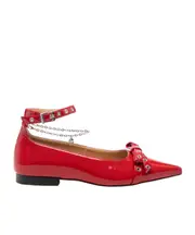 Ganni Bow-Detail Ankle Strapped Ballet Flats 35,36,37,38,39,40,41,42 red