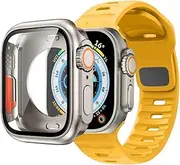 [Waillynice] Case+Strap For Apple Watch Band 45mm 44mm 41mm 42 40mm Smart Silicone Bracelet Iwatch Series 3 4 5 6 Se 7 8 Change To Ultra Case (44mm series 6SE54, O)