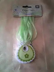 10 count baby paper tags green & white