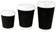 Packware Coffee Cups - Wall Coffee Cups with Sipper Lids, Disposable Cups for Coffee & Premium Quality Insulated Paper Ripple Coffee Cups - for Takeaway Travel Commercial Uses - 100 Pack(8 Oz)