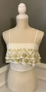 VIRGIN ONLY ‘gleam in her eye’ white/gold crop top NWT Small