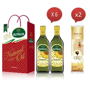 【Olitalia 奧利塔】葵花油1000mlx12瓶-禮盒組(+贈ORO義大利直麵500gx2包)