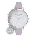 [ 秀時堂 ] OLIVIA BURTON 花朵蜜蜂立體框時尚腕錶-紫皮帶/白面銀 OB16CB05