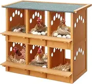 Pet Scene Wooden Nesting Box for Chicken, 2 Layer 6 Hole Chook Hen Laying Boxes Duck Poultry Coop House Egg Nest Hatch Perch Brooder Breeding Waterproof Lid