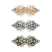 Cloak Clasp Set, 3Pcs Alloy Vintage Sweater Clips with Rhinestone, Style 2