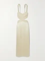 [PATBO] PATBO - Faux Pearl-embellished Crocheted Fringed Satin Maxi Dress - White - US2 US 2 White