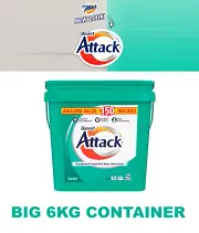 Biozet Attack Laundry Powder Detergent Front & Top Washer BIG 6KG 150 Washers