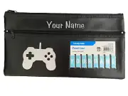 BNWT Personalised Studymate Black Silver Gamer Zip Medium Pencil Case 17 x 32cm