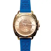 在飛比找博客來優惠-COACH 經典LOGO刻紋防水矽膠腕錶-藍/玫瑰金