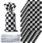 100 Pieces Cellophane Car Candy Bags Black White Checkered Racing Treat Bags