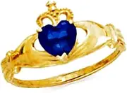 [JewelryWeb] 14k Solid Gold Love Heart Dark Blue Irish Claddagh Celtic Trinity Knot Ring Size 7.0 Statement-Ring for Women