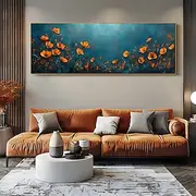 Handmade Oil Paintings Canvas Wall Art Decoration Modern Abstract Beautiful Blue Background With Orange Flowers Bedroom Decorative Painting for Home Decor Roll