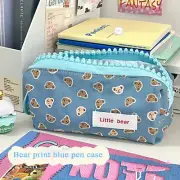 Blue Bear Pencil Case Stationery Bag Makeup Bag Stationery Storage Pencil Bag #