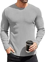 [COOFANDY] Mens Long Sleeve Shirts Thermal T-Shirt Slim Fit Crewneck Sweater Knitted Pullover Shirt