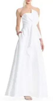Adrianna Papell Mikado Strapless Bow Gown Ivory Sz 14