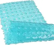 SONGZIMING Bathtub Mat Non Slip Pebble Bath Shower Mat with Drain Holes, Suction Cups Mat for Tub 16" W x 35" L, Clear Green