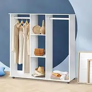 [OIKITURE] Wardrobe Storage Cabinet Organiser with 2 Hanging Rails and 3-Tier Cube Storage 360°Rolling Wheels for Versatile Use
