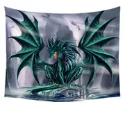 Cool Fantasy Design Ocean Cliff Jade Dragon Tapestry