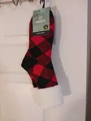 Magellan Lodge Socks Buffalo Plaid Black Red Aloe Infused Unisex M-5-9 W 6-10