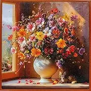 3D Textured Floral Canvas Wall Art – Nature Poster and Print, Vibrant Flowers & Cat Design, Waterproof & Framed Home Decor for Living Room, Bedroom, Office or Gift.– (Flowers and a fluffy kitten)