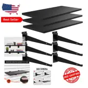 Contemporary Floating Slatwall Shelf Set - 3 Wooden Shelves with Metal Brackets