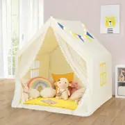 CostwayLarge Play Tent with Washable Cotton Mat and Star Lights for Kids-Beige