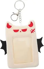 HOODANCOS Devil Wings Card Holder Protector Ring Credit Card Case Picture Badge Cartoon Clear Plush Binder Photo Costume Charm Carabiner Protective Keychains Apricot Coin Fox Bag White Metal