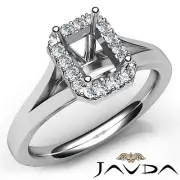 Halo Prong Set Diamond Engagement Emerald Cut Semi Mount Platinum Ring 0.2Ctw
