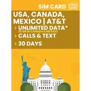 AT&T USA, Canada & Mexico SIM Card | Unlimited Data in USA, Calls & Text | 30...